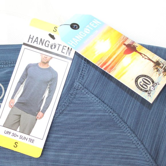 HANG TEN MENS UPF 50+ SUN TEE T SHIRT NWT LONG SLEEVE SZ SMALL BLUE GRAY POCKET - Picture 8 of 13